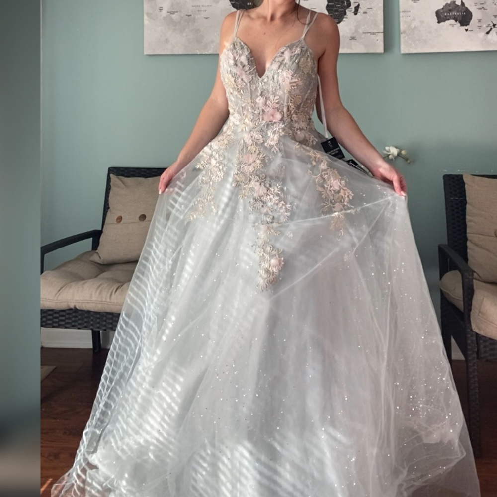 Sage green sparkly a line ball gown or non traditional wedding dress